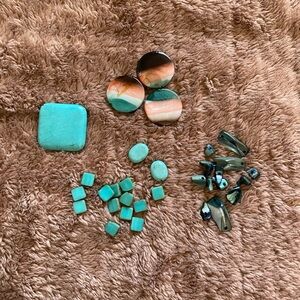 Turquoise & Abalone Colored Mixed Bead Lot - Blue Green Glass /Stones